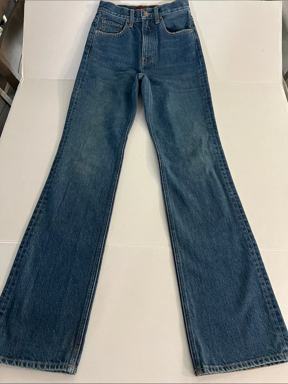 AFLALO NEW YORK BRONTË JEANS HIGH WAISTED TIGHT FIT FLARED JEANS RIGID DENIM 26 - Picture 2 of 16